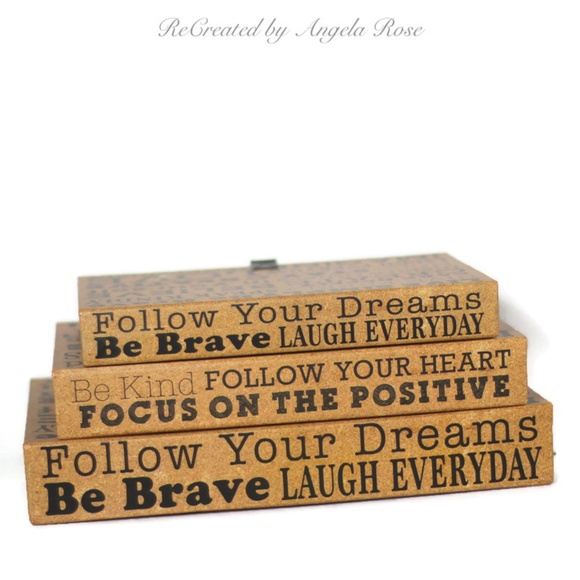 Set of Inspirational Motivational Words Decorative Storage Boxes Brown Black - Picture 3 of 16